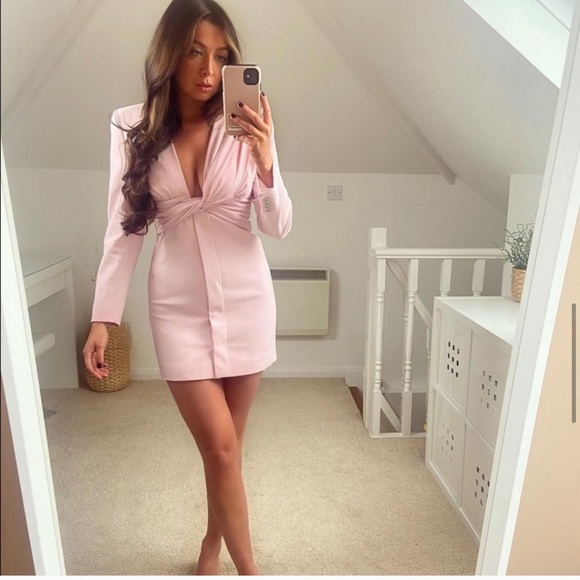 NWT ZARA V-Neck Pink Draped Blazer Dress S Blogger’s Favorite - Picture 9 of 14